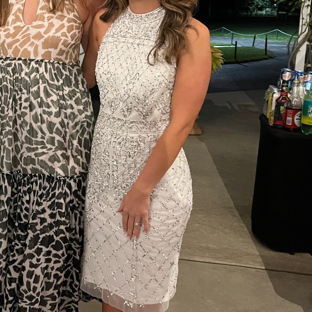 High Neck White Sequin Dress